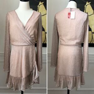 Saks 5th Avenue Blush Shimmer Wrap Dress NWT M